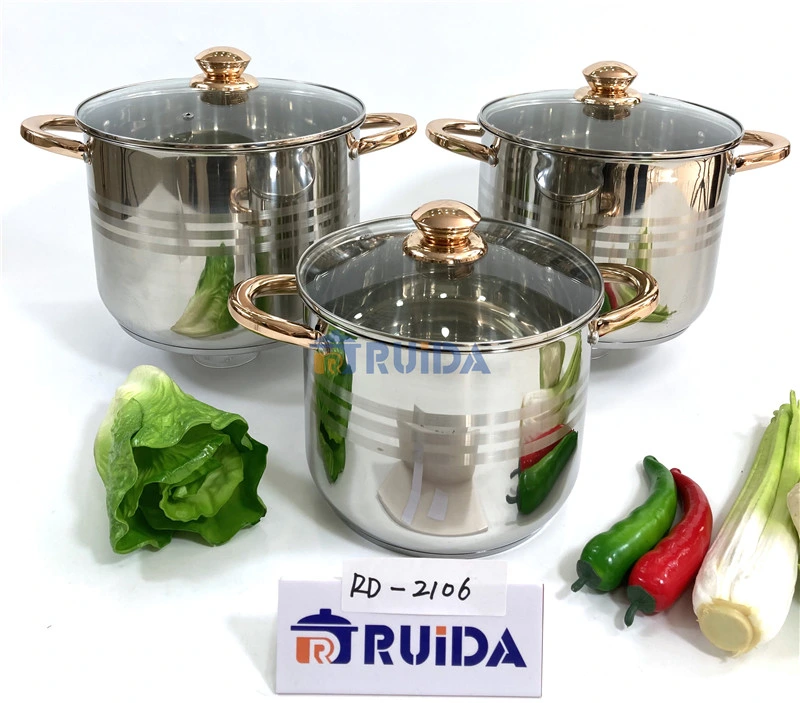 6 Pieces 8 Pieces 10 Piecs Stainless Steel Stock Pot, Stockpot, Cookware Set with Golden Handles