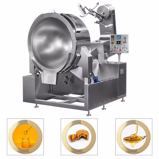 China Grande Industrial Comercial Automática Multi Planetária Inclinável Curry Pimentão Pasta de Feijão Misturando Gás Elétrico Vapor Molho de Abacaxi Panela