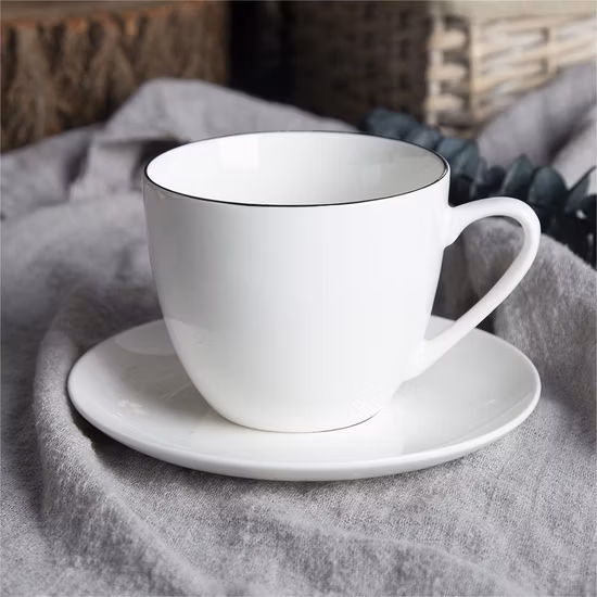 Coleção básica em forma de cupê com borda cinza novos conjuntos de louça de porcelana