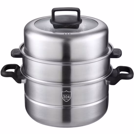 Panela a vapor de aço inoxidável de 5 camadas com sopa e panela