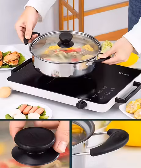 Atacado Panela de Aço Inoxidável para Sopa em Forma de Maçã com Tampa de Vidro